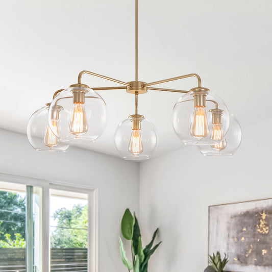 Modern 5-Light Hand Blown Glass Globe Chandelier