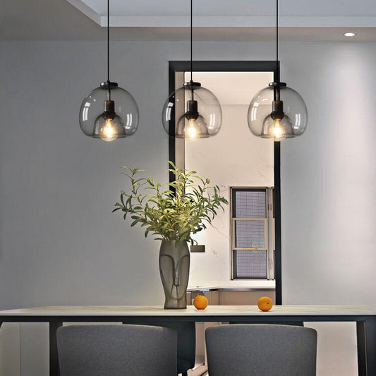 Minimalist Smoke Gray Light Hand-Blown Glass Dome Pendant Light